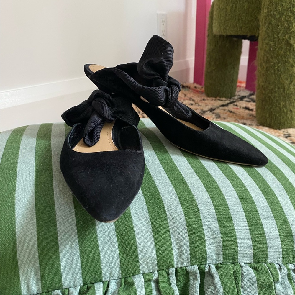 THE ROW Coco Black Knotted Suede Grosgrain Mules size 37